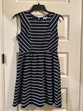 Ya Los Angeles Womens Dress Fit & Flare Navy with White Stripes Sleeveless